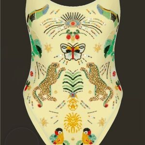 OCEANUS Embroidered Yellow Bathing suit with Animal Motifs